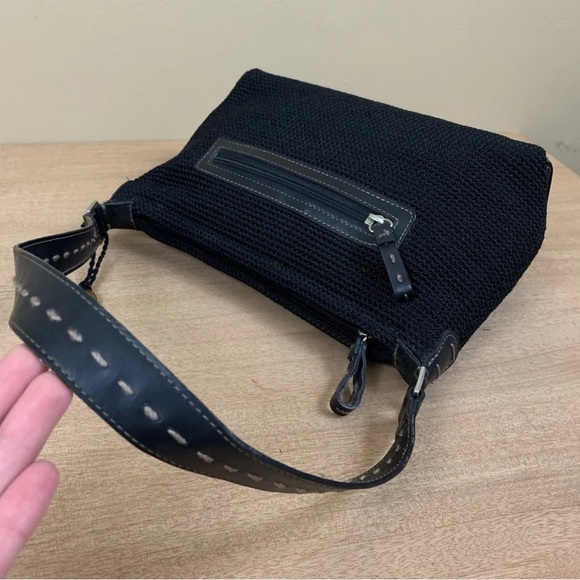 The Sak Shoulder Purse Black Crochet Knit Zip Closure Small Hobo Charm Hand Bag - Picture 7 of 10